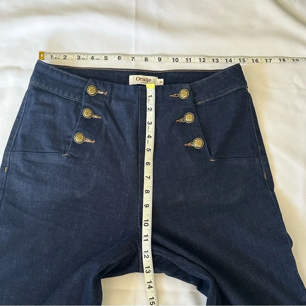 Denim SailorJeans Blue Flare Wide Leg with Gold Buttons Size Large 99% COTTON - Picture 6 of 16